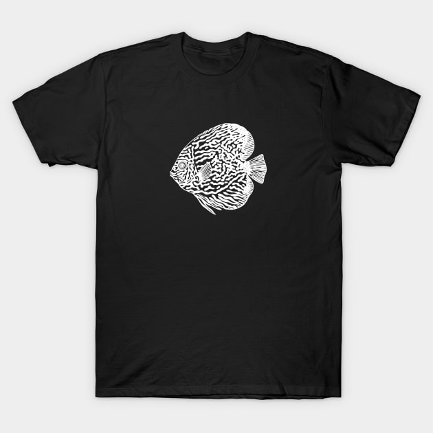 Discus Fish or Pompadour Fish - aquarium lovers black and white design T-Shirt by Green Paladin